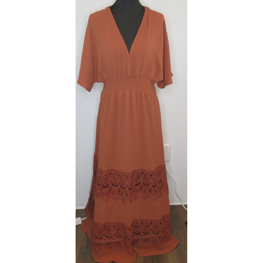 Baltic Born Rust Maxi Dress with Lace Trim